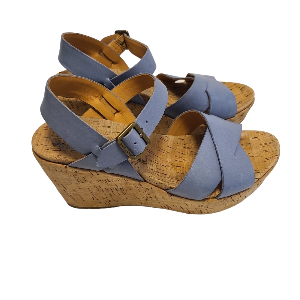 Kork-Ease Myrna 2.0 Blue Full Grain Leather Wedge Sandals Size 9M